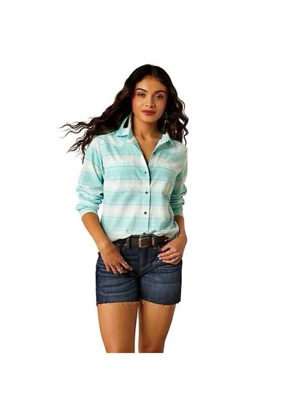 Ariat Real Billie Jean Long Sleeve Shirt Blue Plaid Relaxed Top Size XL